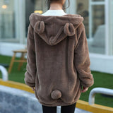 Women Hoodies Zipper Girl Autumn Loose Kawaii Fluffy Hoodie