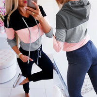 Women Patchwork Long Sleeve Hoodies Autumn Winter Casual Sweatshirts