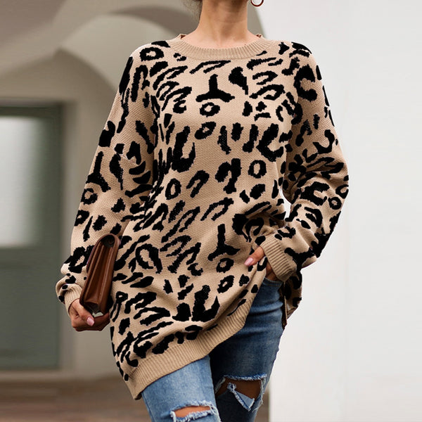 Woman Leopard Knitted Sweater Winter Print Long Sleeve 2019