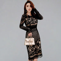 TUHAO Women Elegant Lace Dress Black Pencil Dress