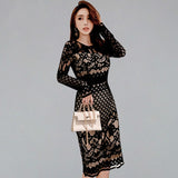 TUHAO Women Elegant Lace Dress Black Pencil Dress