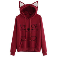 Womens Long Sleeve Hooded Sweatshirt Pink/Black/Wine Red Pullover