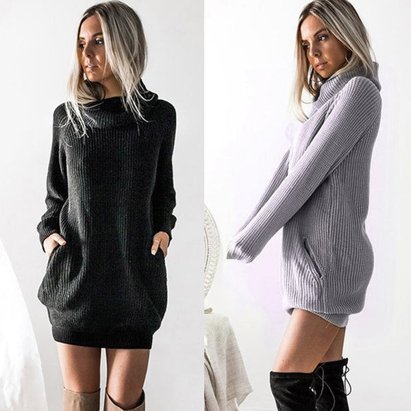 Winter Long Sleeve Knit Dress Sweater For Women