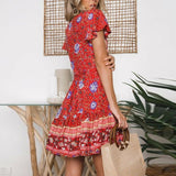 Women Bohemia Flower Print Dress Party Clubwear Short Sleeve