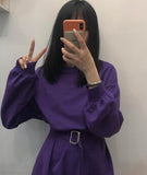 2019 spring and autumn solid color Long Sleeve dress