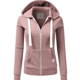 Women Pink Hoodies Sweatshirt Fashion Zipper Pocket Hooded Jacket