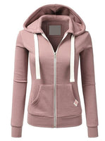 Women Pink Hoodies Sweatshirt Fashion Zipper Pocket Hooded Jacket