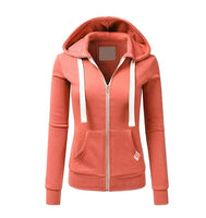 Women Pink Hoodies Sweatshirt Fashion Zipper Pocket Hooded Jacket