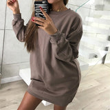 Women Winter Leisure Loose Hoodie Dress Solid Color