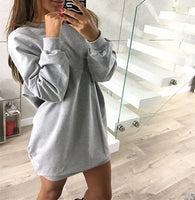 Women Winter Leisure Loose Hoodie Dress Solid Color