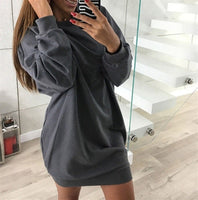 Women Winter Leisure Loose Hoodie Dress Solid Color