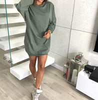 Women Winter Leisure Loose Hoodie Dress Solid Color