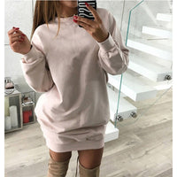 Women Winter Leisure Loose Hoodie Dress Solid Color