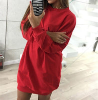 Women Winter Leisure Loose Hoodie Dress Solid Color