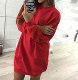 Women Winter Leisure Loose Hoodie Dress Solid Color