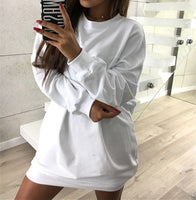 Women Winter Leisure Loose Hoodie Dress Solid Color