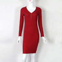 Knee-Length Sheath Dress Female Autumn Winter Bodycon Warm Dresses