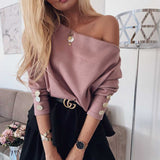 Off Shoulder Knitted Sweater Women Fashion Pullovers