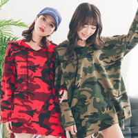 Hoody Women Korean Pop Pullover Sweatshirt Camouflage Print Plus Size Long Sleeve