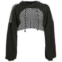 Women Long Sleeve Net Tops GothicClub Dance Fishnet Hoodies