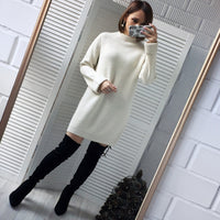 Autumn Winter Solid Knitted Cotton Sweater Dresses Women