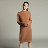 Autumn Winter Solid Knitted Cotton Sweater Dresses Women