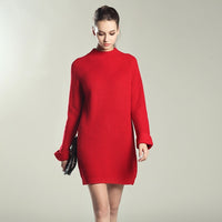 Autumn Winter Solid Knitted Cotton Sweater Dresses Women