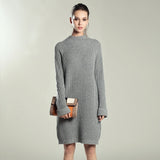 Autumn Winter Solid Knitted Cotton Sweater Dresses Women