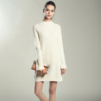 Autumn Winter Solid Knitted Cotton Sweater Dresses Women