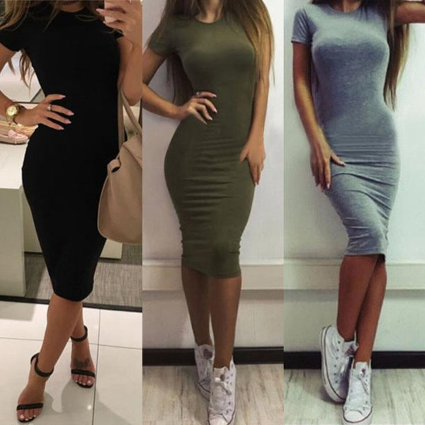 Womens Dress Vestido Short Sleeve Slim Bodycon Dress