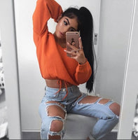 New Fashion Sexy Women Autumn Crop Hoodies Long Sleeve Casual