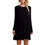 Women Long Sleeve Casual Loose Black Dress