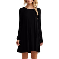 Women Long Sleeve Casual Loose Black Dress