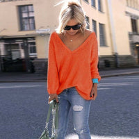 Autumn V-Neck Knitted Sweater Women Plus Size Pullovers