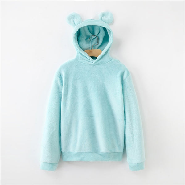 Women's Flannel Hoodies Sweatshirts Lovely With Bears Ears